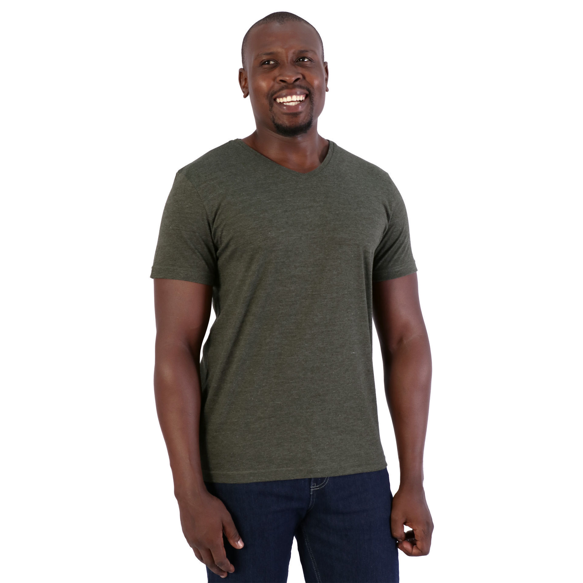 140g Urban Lifestyle V-Neck T-Shirt - Army green melange - While Stocks Last