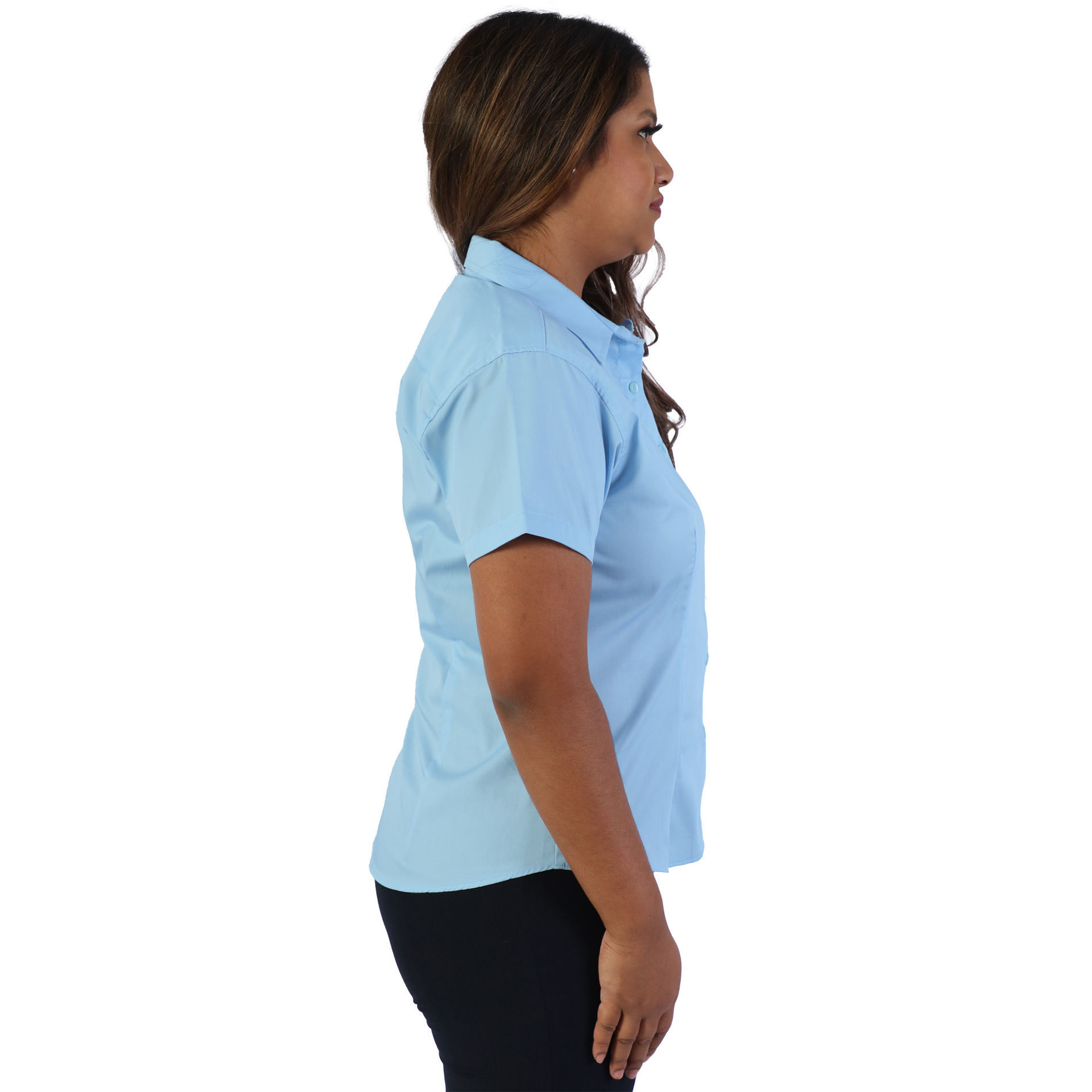 Ladies Classic Woven Shirt Short Sleeve - Blue Sky - While Stocks Last