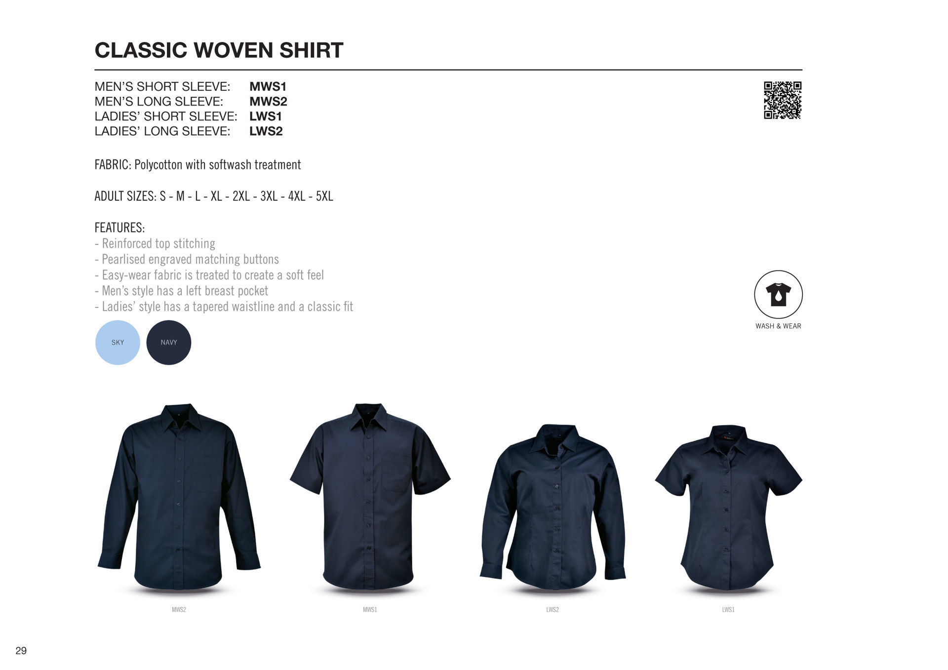 Classic Woven Shirt Long Sleeve - Blue Sky - While Stocks Last