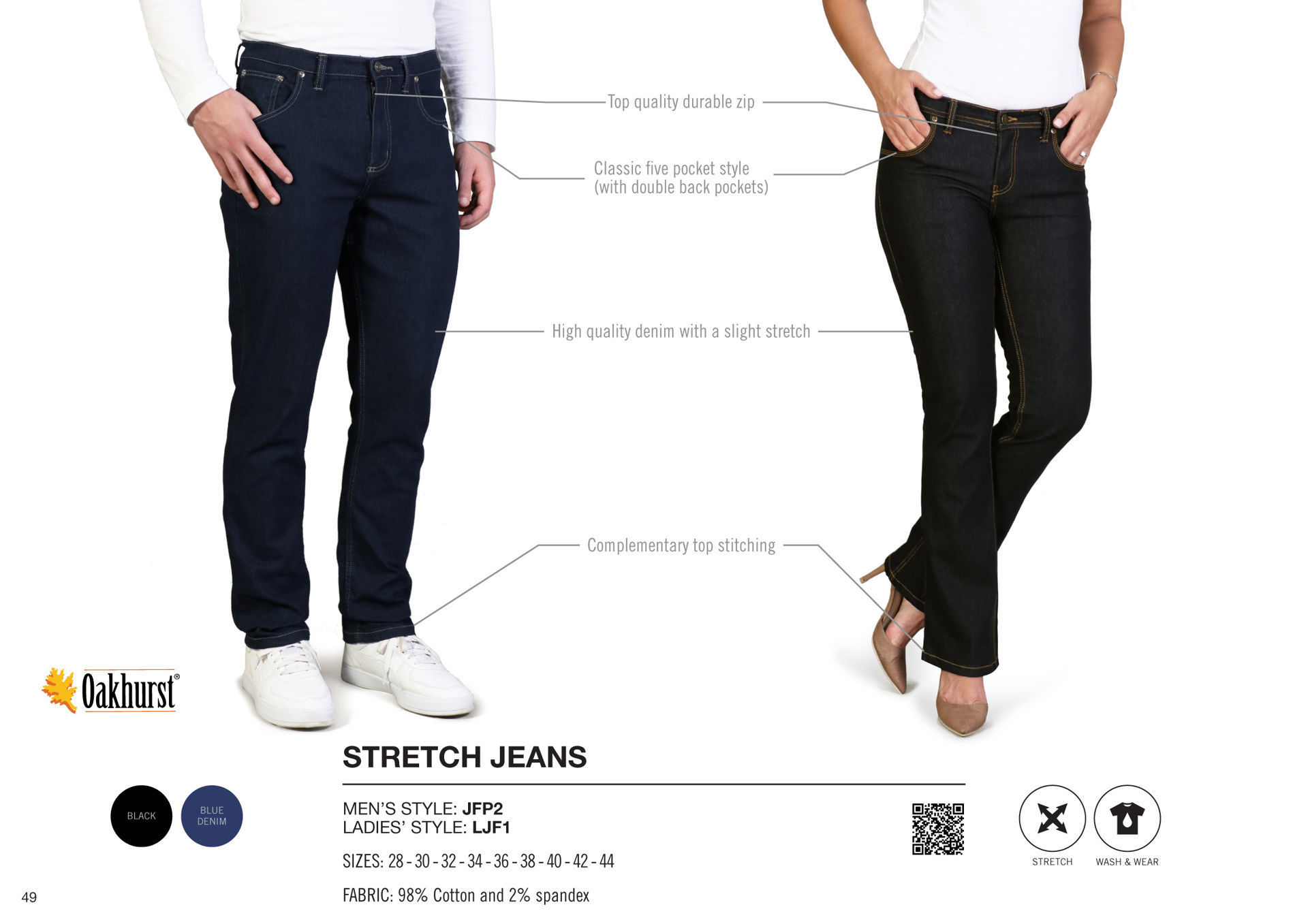Ladies Stretch Denim Jeans - 5 Pocket - Insignia Blue - While Stocks Last