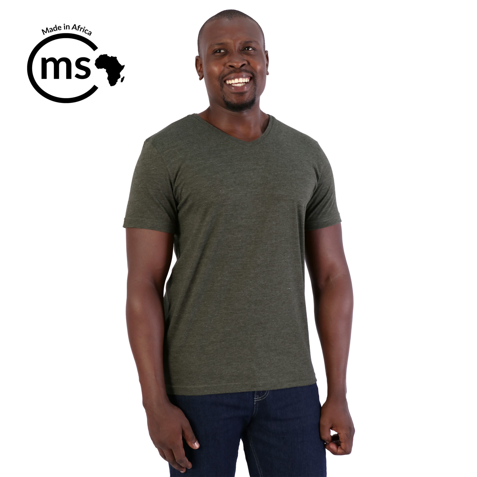 140g Urban Lifestyle V-Neck T-Shirt - Army green melange - While Stocks Last