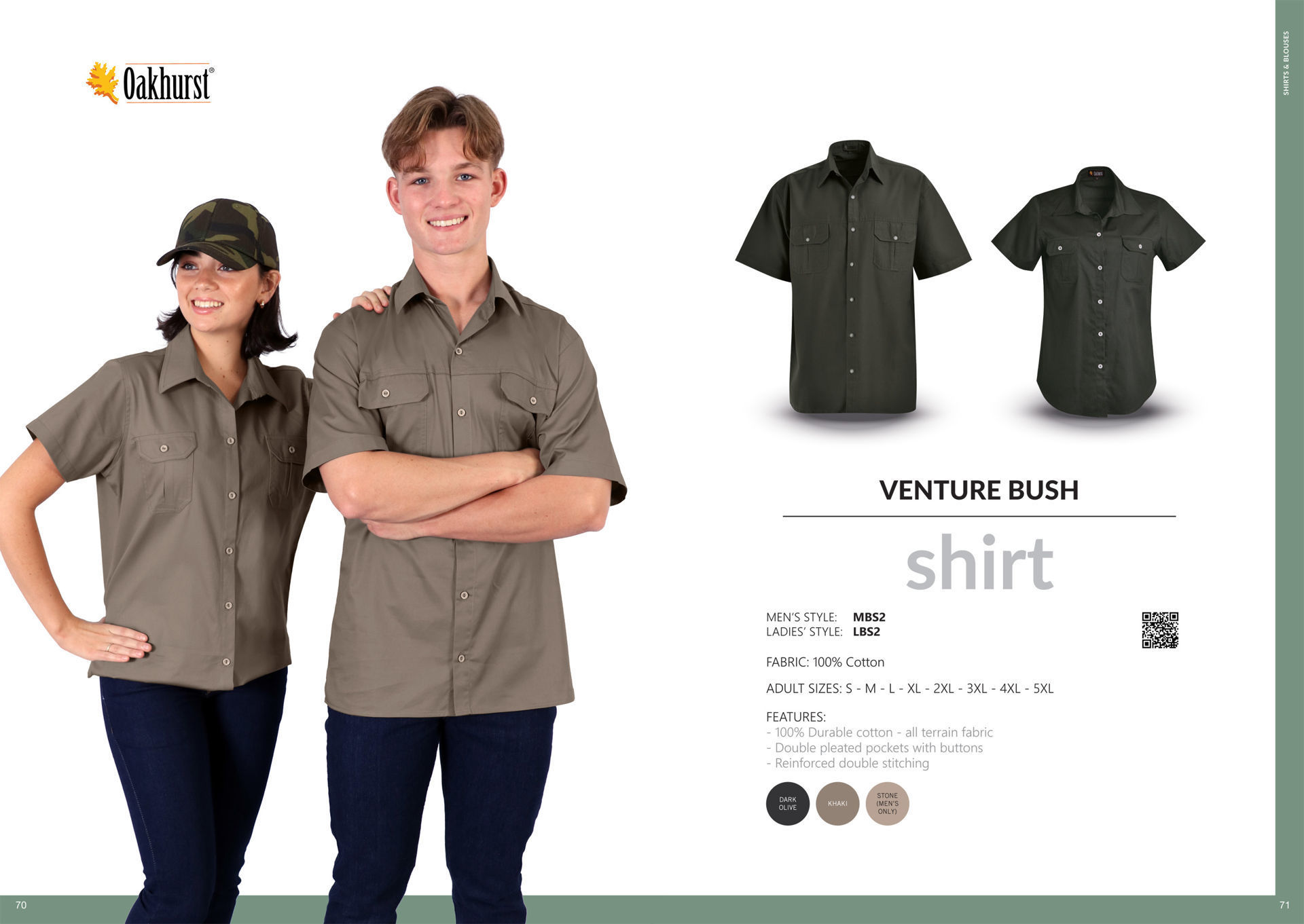 Ladies Venture Bush Shirt - Olive Green - End Of Range