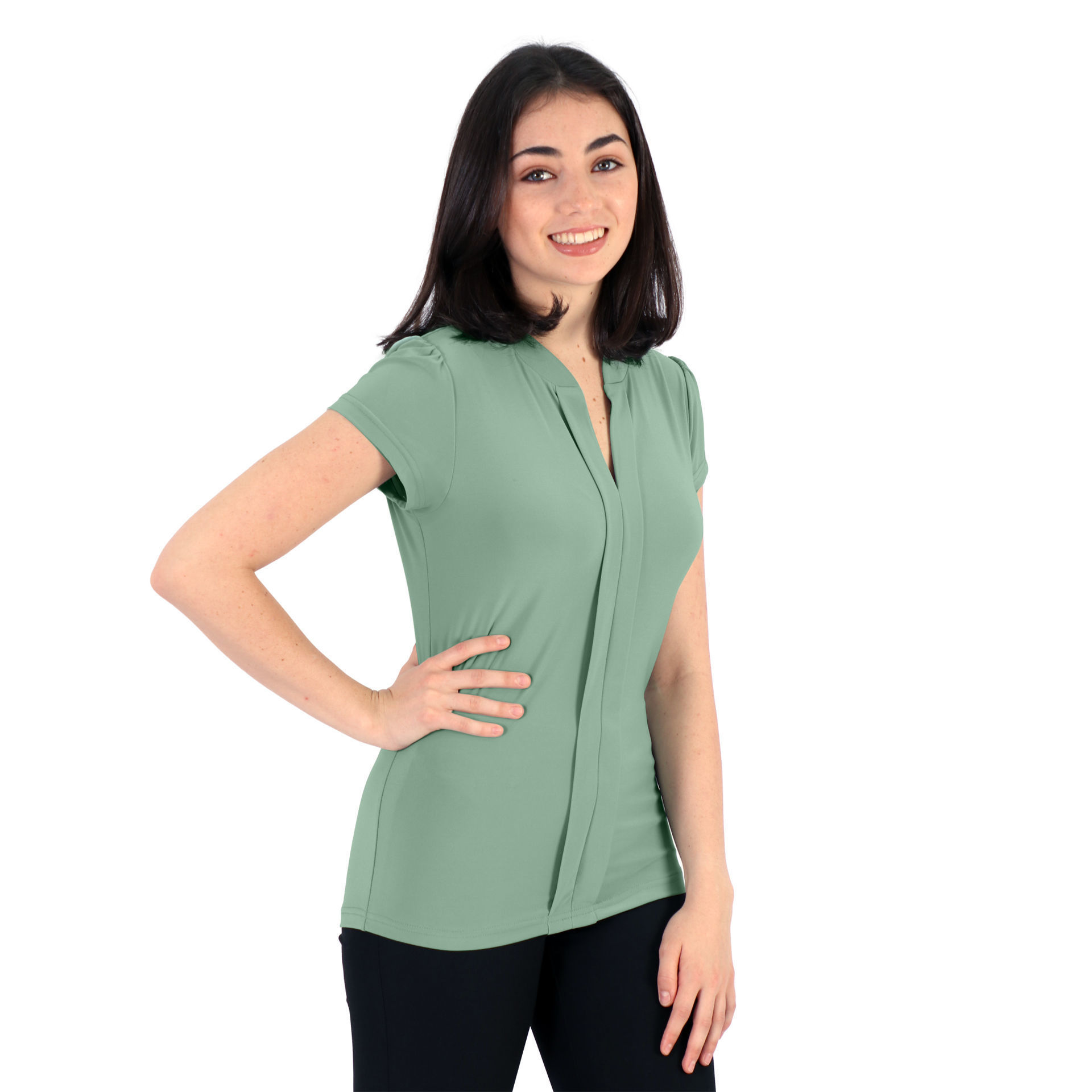 Emma Blouse - Short Sleeve - Sage Green - End Of Range