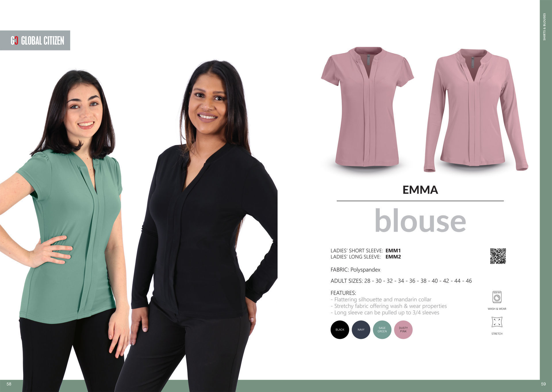 Emma Blouse - Short Sleeve - Sage Green - End Of Range